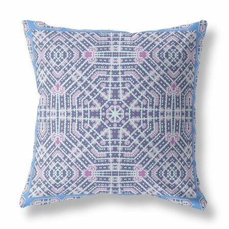 PALACEDESIGNS 16 in. Lilac Blue Geostar Indoor & Outdoor Throw Pillow Gray Pink & Aqua PA3669688